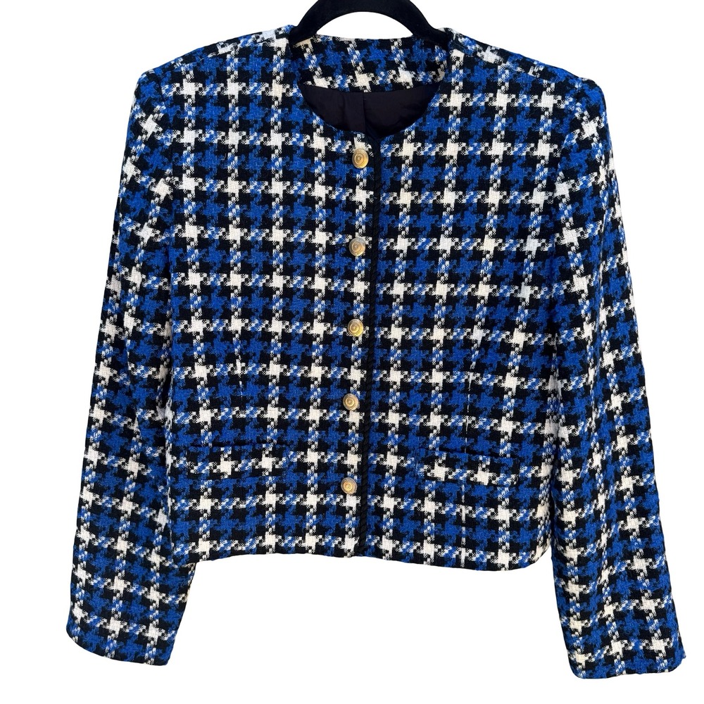 Michele Vintage Houndstooth Preppy Old Money Equestrian Blazer‎ Tweed Jacket 10